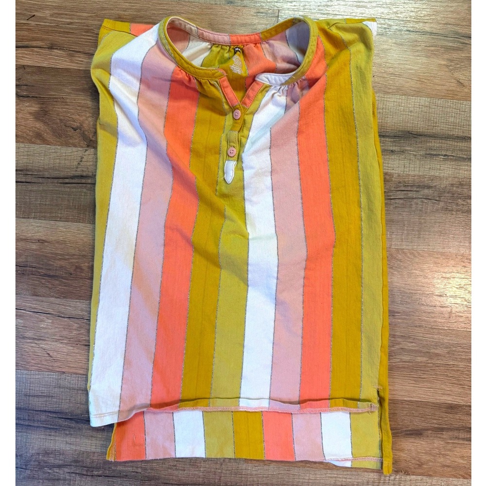 Tea Collection Tunic Top Yellow Pink Striped Metallic Henley Kids‎ Size 5